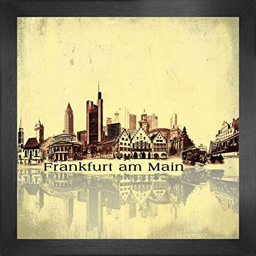 1art1 Frankfurt Poster Kunstdruck Bild und MDF-Rahmen - Städte-Collage, Vintage Style (40 x 40cm)