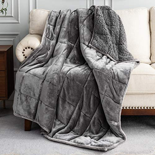 BUZIO Gewichtsdecke 7kg - Sherpa Gewichtsdecke 150x200cm - Schwere Decke zum schlafen und bessere Erholung - Schwere Decke Beschwerte - Gewichtsdecke Erwachsene Sofa Bett - Grau Gewichtsdecke