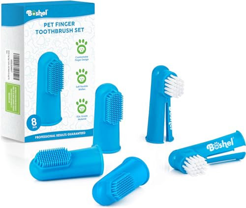 Dog Finger Toothbrush Set - 8 Pack Includes 6 Silicone Bristle + 2 Nylon Bristle Dog & Cat Toothbrushes - Approved - Dental Oral Care - Kit for Small, Medium & Large Pets