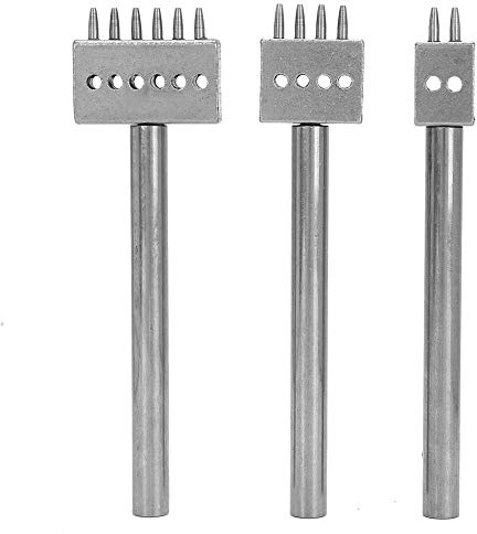 3Pcs 2/4/6 Prong Steel Leather Craft Tool Row Hole Puncher DIY Lacing Stitching Punch ToolLacing Stitching Chisel Set Leather Tools