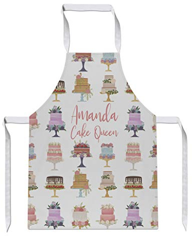Purple Print House Womens Custom Cake Queen Apron - Personalised Baking Gifts For Her - Cake Decorator, One Size, White