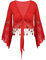 TiaoBug Damen Bauchtanz Kostüm Oberteil Langarm Spitzen Trompetenärmel Jäckchen Binden Top Knoten Shirts Bluse mit Münze Quasten Rot XXL