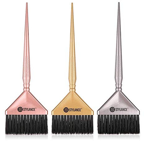 3 x Haarfarben-Pinsel, Haarfärbepinsel für Salon und Zuhause, 3 Farbkombinationen aus Silber, Gold und Rotgold.