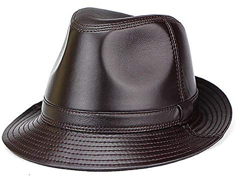 G&F Männer Jazz Hut Leder Fedora Trilby Hut Panama Jahrgang Fedora Cap Große Krempe Gentleman Hüte (Color : Brown, Size : 56-57)