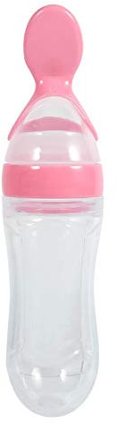 Biberon, Mangiatoia per Cereali Biberon in Silicone con Cucchiaio Mangiatoia per Pappa(Rosa)