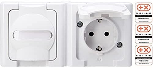 Kopp Blue Electric - Schutzkontakt-Steckdose mit Klappdeckel, 2-Fach, fertig verdrahtet, Farbe: arktisweiß, 5er Pack, 131202003
