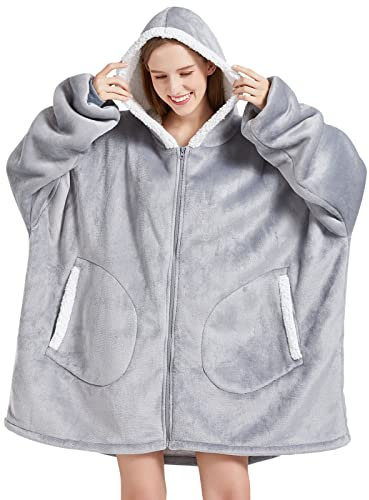Toes Home Hoodie Decke Damen Oversize, Warmer Kuschelpullover Decken Blanket Hoodie, Weicher Sherpa Deckenpullover mit Kapuze Pullover Sweatshirt, Pulli Decke Schlafanzug