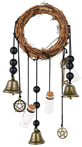 ChYoung Handmade Witch Bells Wreath - Rattan Bells Home Protection Door Hanger - Pentagram Witchcraft Supplies (#7)