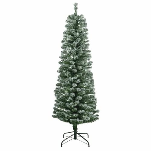 SASONS® 6ft Slim Snow Flocked Artificial Green Christmas Tree, Snowy Beautiful Snow Tipped Xmas Pencil Tree with Metal Stand Ideal for Festive Seasonal Indoor/Outdoor Decor (6Ft/180cm, Tips 570)