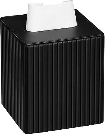 MEIBOOCH Taschentuchbox-Abdeckung, stilvolle PU-Leder, quadratisch, mit Magnetboden, für Badezimmer, Schlafzimmer oder Büro (Schwarze Streifen)