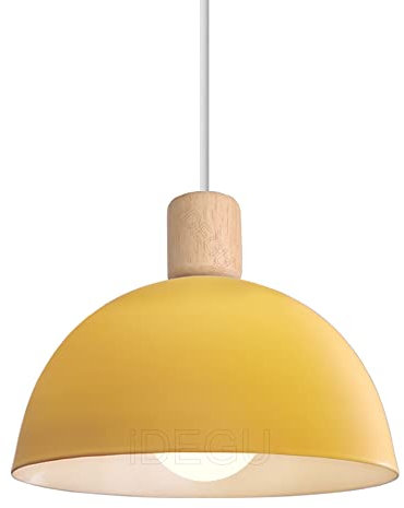 iDEGU Ø20cm Hängelampe Retro E27 LED Hängeleuchte Moderne Skandinavisch Deckenleuchte aus Metall Holz Pendelleuchte für Schlafzimmer Esszimmer Küche Restaurant (Gelb, 1 Stück)