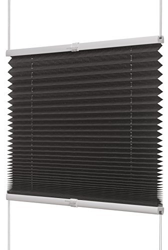Ventanara® Fenster Plissee ohne Bohren zum Kleben Plisseerollo Wabenplissee Faltrollo verspannt inklusive Premium Klebeträgern (90 x 130 cm, anthrazit Plissee)
