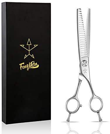 Fengliren Professionelle Effilierschere für Fellpflege Hund, zum Verblenden von Zähnen, Texturieren, dünnere Mixer, 17,8 cm, extrem scharfe Edelstahl-Legierung für Katzen, Pferde und andere Tiere