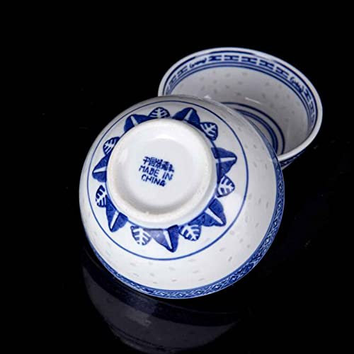 HH-CC Schalen-Set mit 6 kleinen asiatischen chinesischen Porzellan-dekorierten blauen und weißen Reisschalen Schalendurchmesser & tiefes Keramik-Reismuster Garantierte Qualität,6 in/15.5CM