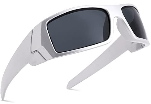 COASION Vintage Sonnenbrille Für Herren und Damen UV400 Schutz Y2K Wrap Around Sportbrille Fahrradbrille (Silber+Grau)