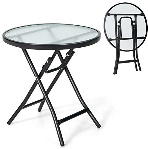 GIANETX Klapptisch für den Außenbereich, aus Glas, Kaffeetisch, Terrassentisch, tragbar, Keine Installation, Gartentisch für den Außenbereich (rund)