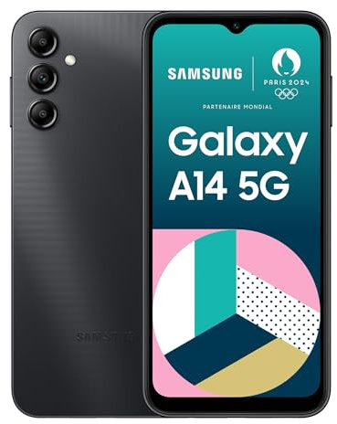 Samsung Galaxy A14 5G, Téléphone mobile 64 Go Noir, Smartphone Android sans carte SIM, Version FR
