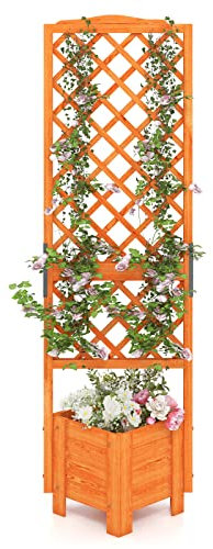 RELAX4LIFE Fioriera da Esterno in Legno, Aiuola Rettangolare con Grigliato e Drenaggio, Porta Piante di Fiori e Rampicanti per Giardino/Balcone/Cortile (Modello 2)