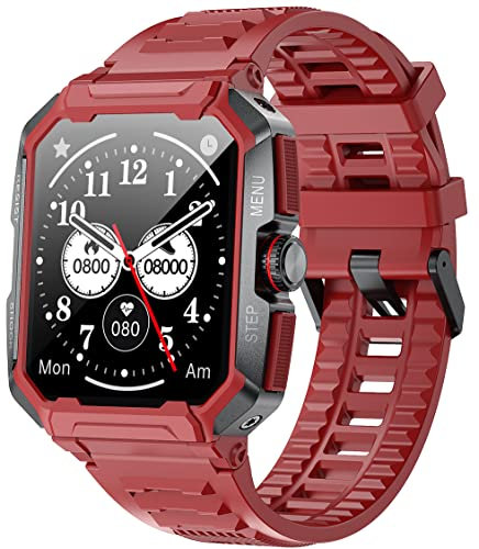 Militär Smartwatch Herren Gesundheitsuhr mit Telefonfunktion Schrittzähler Fitnessuhr Herren mit Blutdruckmessung 1,85 IP68 Wasserdicht Whatsapp Funktion Uhr Sportuhr Outdoor Tactical Watch Military