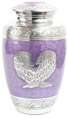 Angel Wing Cremation Urn for Adult Ashes – Durable Aluminium Funeral Container – Memorial Vessel with Engraving Holds Human Remains up to 90kg or 14 Stone (Purple)