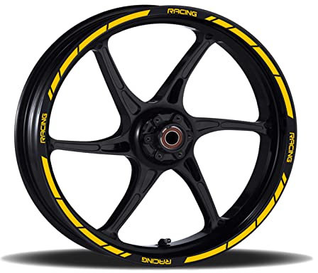 Set Adesivi Cerchioni Moto compatibile con CBR VFR CB NC HORNET completo per 2 Ruote 17'' Pollici Strisce Cerchi Custom Vari Colori cod.RT001 (021 GIALLO)