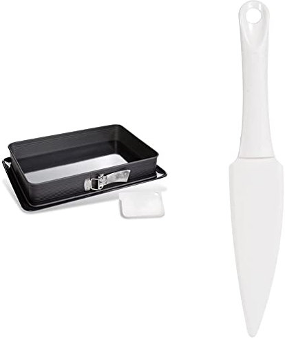 Zenker 7022 Rechteck-Springform DELUXE, eckige Premium-Backform (Farbe: Schwarz metallic), Menge: 1 Stück Kuchenlöser, Kunststoff, weiß, 25 x 4 x 1 cm