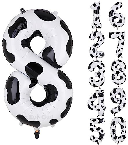 XXL Kuh Print Zahl 1 Luftballon Große Folie Mylar Helium Zahlen 1 Cow Folienballons Bauernhof Tierthema Kuhballon Party Deko Geburtstags 100cm