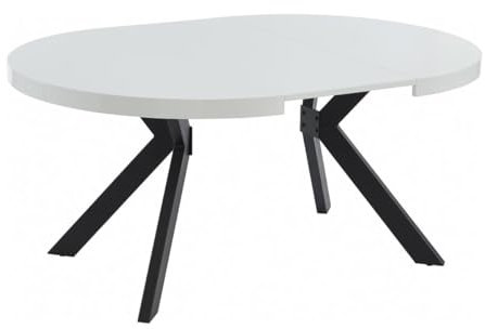 Vente-unique-Table à Manger Extensible 4 à 8 Personnes en MDF et Acier - Blanc laqué et Noir - KOMONI
