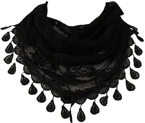 MAIRY Kopftuch Damen Mantilla Spitzen Katholisch Schal Schleier Stola mit Quaste Schwarz Weiß für Damen Messe Latein Kapelle Kirchliche Hochzeit DE148001