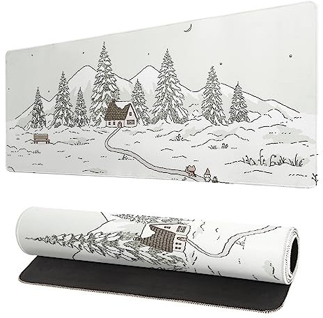 White Anime Gaming Mouse Pad Large Cute Desk Mat Kawaii Mousepad 31.5x11.8 Inch XL Desk Pad for Keyboard and Mouse Non-Slip Rubber Base Extended Laptop Computer Pad Stitched Edges for Home and Office