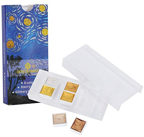 6 Glitzerfarben, Aquarellfarben, Perlmuttfarben, Metall, Neue Nagelkunst, Feste Farben, Perlglanzfarben, Metallic-Farben, Ausgabe von Juwelen, Perlmutt-Pulver, Kuchenetui,