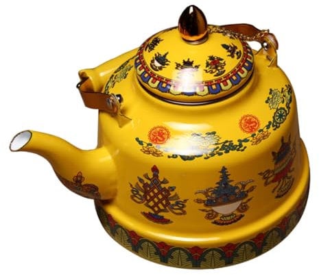 BESTonZON Decorative Enamel Teapot 1.7l Yellow Traditional Style Tea Serving Pot Handle Home and Office Use for Brewing Butter Tea