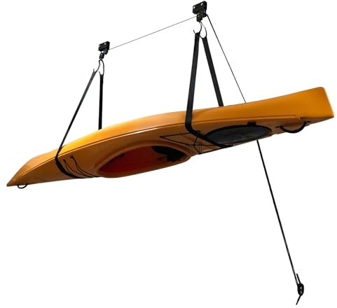 Kajak-Hebebühne, Deckenmontage-Kajak-Kanu-Hebebühne, Kajak Hoist obenliegender Riemenscheibenhalter mit Haken für Fahrrad, Kajak, Kanu, Paddelboard, Surfbrett, bis zu 125,66 lbs