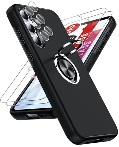 LeYi Hülle für Samsung Galaxy A55 5G Handyhülle mit 2*Schutzfolie & 2*Kamera Folie, TPU Militärschutz Hybrid Samsung A 55 Schutzhülle mit 360° Metall Ring Halter Ständer Stoßfest Case Cover Schwarz