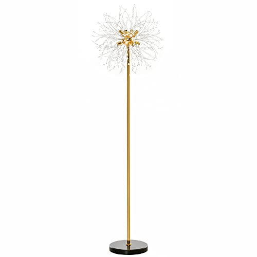 HOMCOM Floor Lamp, Crystal Fireworks Standing Lamp, Metal Golden Pole Tree Lighting with Foot Switch, 8 Lights, G9 Bulb Base, for Living Room, Bedroom