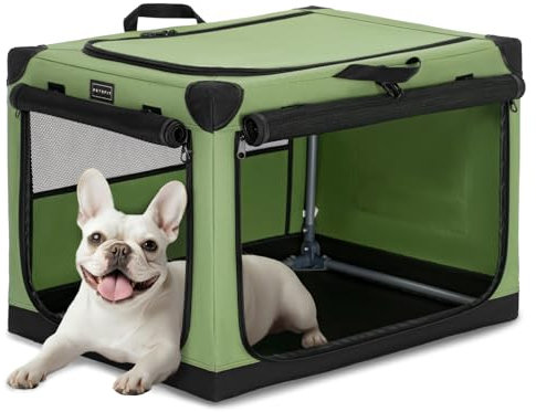 Petsfit Hundebox Auto für kleine Hunde Katze,Transportbox Hund Hundebox faltbar aus Stoff mit integriertem Aluminium Rahmen,Einstellbare Stoffbezug durch Spiralschlauch,Verstärkung Nähen, S, Grün