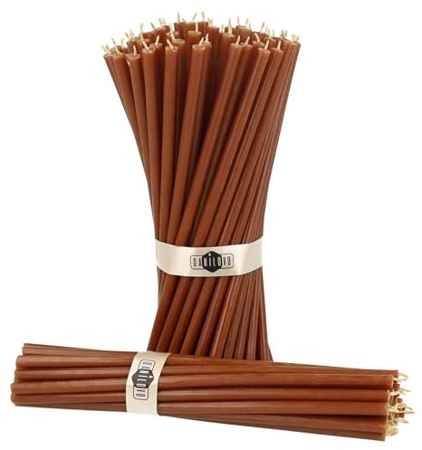Danilovo Reine Bienenwachskerzen – tropffrei, rauchfrei, hohe, dünne Spitzkerzen – dekorative Kerzen für Kirchgebet, Deko oder Geburtstagskerzen – Honigduft Kerzen – 18,5 x 0,61 cm (Braun, 50 Stück)