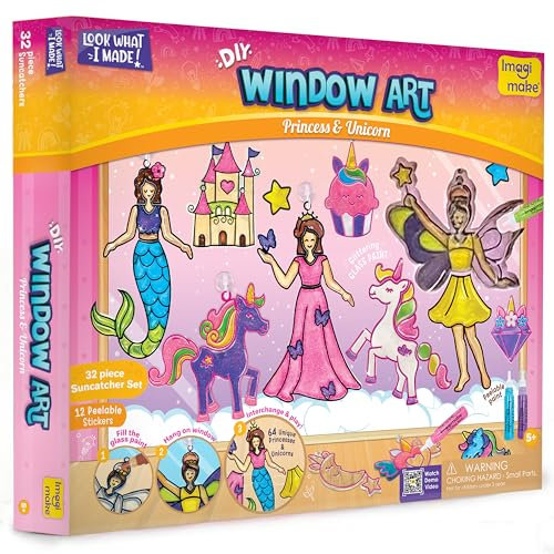 Imagimake Window Art | Princess, Unicorn & Mermaid Craft Kit | 32-Piece Glass Paint & Suncatcher Set | Fun DIY Arts & Crafts for Kids | 6 Year Old Girl Gifts| Birthday Gifts for Girls 5,6,7,8,9,10