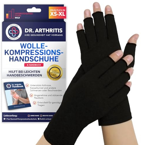 Muñequera de Compresión Desarrollada por Médicos - Guantes Sin Dedos, Alivio de Síntomas de Artritis, Raynaud y Túnel Carpiano - Incluye Manual Sanitario [Talla M, 1 Par]