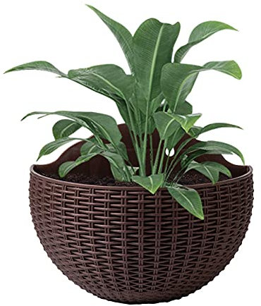 Pots de fleurs suspendus d'extérieur | Demi-cercle | Pot de fleurs à motif tissé avec trou de drainage et crochets | Support mural pour plantes