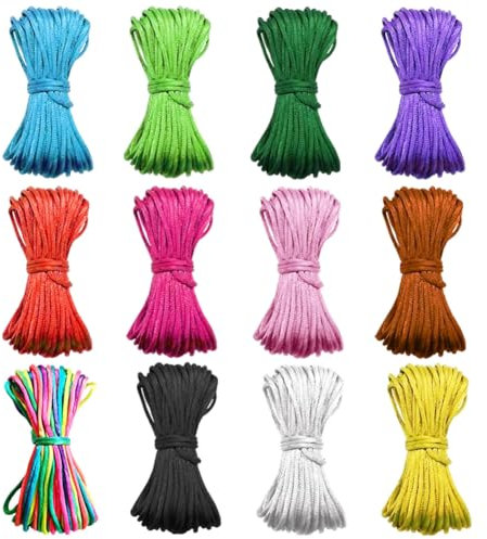 EBOBBY 120 Metros Cordón Cola de Rata 2mm Cordel Seda Cordón de Nylon de Colores de Cordón de Seda Satinado Cola de Rata de Cordones de Seda de satén Hilos para Hacer Pulseras Cordones para Bisuteria