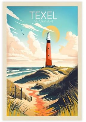 DHWDPO Texel Leuchtturm Vintage Retro Reiseposter Leinwand Poster Schlafzimmer Dekor Landschaft Büro Zimmer Dekor Geschenk 20 x 30 cm