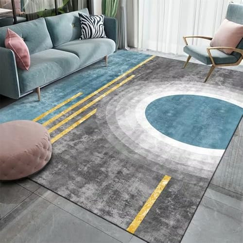 AITROMNI Vorzimmer Teppich Läufer Wohnzimmer Korridorteppich grau-blau rechteckiges geometrisches Design unregelmäßiges Muster Bodenbelag 160X200CM