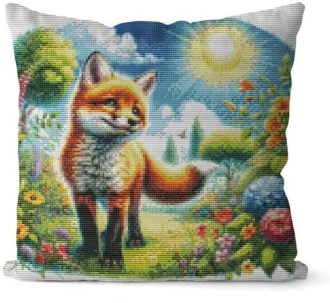 Huacan Kreuzstich Kissen Set Vorgedruckt Landschaft Stickset DIY Fuchs Gebastelt Kissenbezug ohne Kissenkern für Anfänger Erwachsene 45x45cm