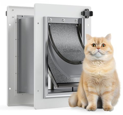 Katzentür für Wand, Hundetür für Wand außen, 3 Klappen, kleine Haustiertür für Wände, Ganzmetallrahmen und Teleskop-Tunnel, Haustiere bis zu 6,8 kg (kleine Größe)