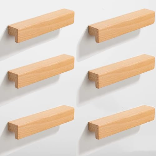 SYZOW 6 Stück Möbelgriffe Holz, Schrankgriffe, Lochabstand 96mm Holz Griffe Möbel