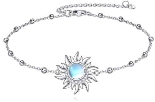 AXELUNA Sonne Mond Armbänder 925 Sterling Silber Sonne Armbänder für Frauen Mondstein Sonne Schmuck Geschenk für Frauen