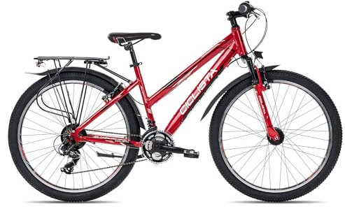 Ciclista Adventure 26 Trapez Kinderfahrrad Mädchen Jungen 26 Zoll Jugendrad Shimano 21 Gänge, Farbe:red Black White, Rahmengröße:48 cm, Laufradgröße:26 Zoll