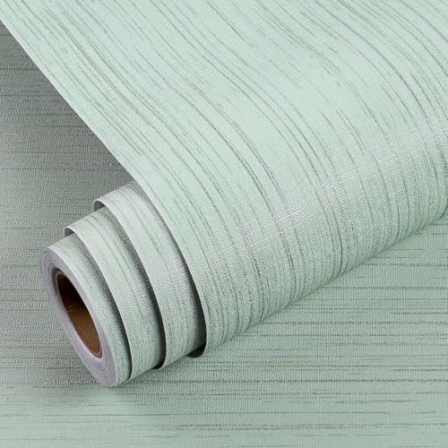 YENHOME Carta da Parati con Struttura Lino Verde Menta 40x500cm Tappezzeria Rotoli di Carta da Parati Autoadesiva Verde Struttura Lino Grasscloth Impermeabile Rivestimento Decorativo Parete Soggiorno