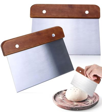TPZORJX Set of 2 Stainless Steel Dough Scrapers with Wooden Handles, Dough Card, Kitchen Dough Cutter, Dough Scraper for Cutting Dough, Pizza, Nougat, Cake and Baking